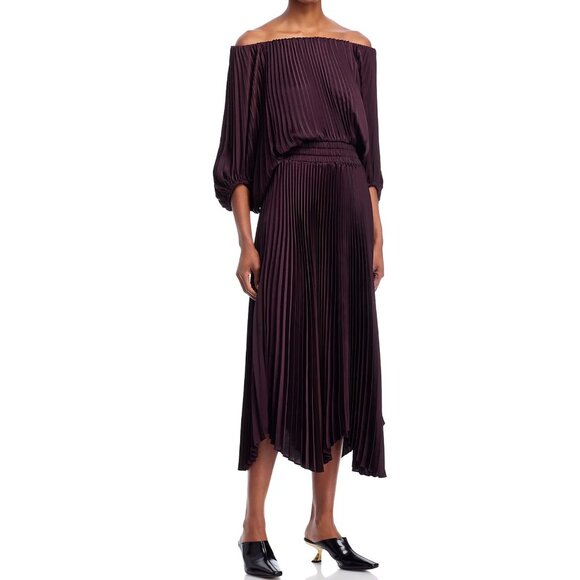 A.L.C. Sienna Pleated Off-the-Shoulder Dress - Picture 1 of 5